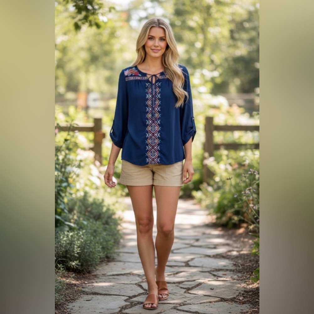 (#76)ROCK & ROLL COWGIRL Embroidered Blouse